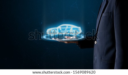 AI-Powered System Delivers Safer Vehicles.Autonomous self drive vehicle.various automotive sensing system.Car of the Future. Imagine de stoc © 