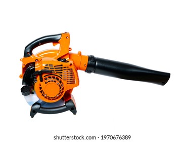 Air Blower Tool Or Leaf Blower Isolated On White. Garden Leaf Blower. Gardening. Handheld Blowing Leaves Away. Tools. Machine To Clear Fallen Autumn Leaves. Studio Shot Photo Home Gardening Details. 