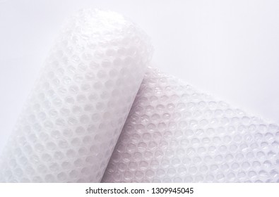 Air Bubble Wrap For Packaging. Shockproof Plastic Isolated On White Background.