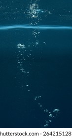 Air bubbles cluster beneath the surface, drifting slowly in the clear water. Light shimmers around them, creating a calm and refreshing underwater 