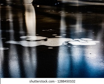 Air Bubbles Trapped Under Ice In A Park.