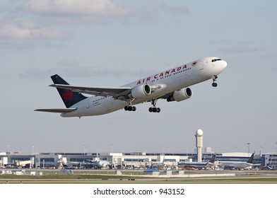 An Air Canada airliner taking off from Toronto Pearson Airport.