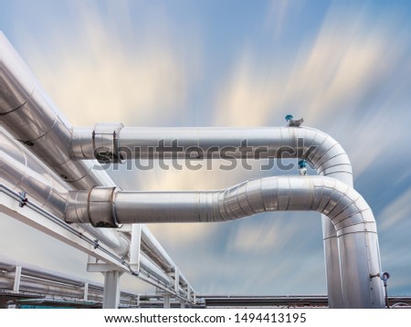 Air Chiller Pipeline and HVAC System of Department Store, Overhead Building Structure of Air Conditioning Chiller Pipe and Outlet Cooling Systems. Insulation Cover for Piping of Industrial Equipment