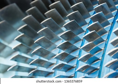 Air compressor turbine blades of an airplane turbojet jet engine. (SHALLOW Depth of Field) II