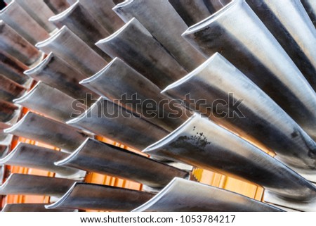 Air compressor turbine blades of an airplane turbojet jet engine. (DEEP Depth of Field) I