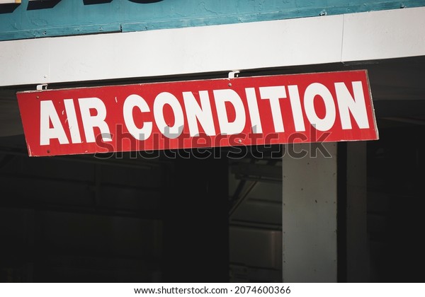 Air condition sign\
at auto mechanic garage