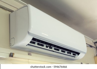 Air Conditioner (AC) Indoor Unit Or Evaporator And Wall-mounted. That Is Part Of Mini Split System Or Ductless System Type. For Removing Heat And Moisture From Room. Including Humidity Control.