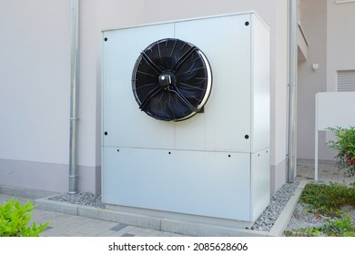 Air Conditioner, Air-Air Heat Pump For Heating And Hot Water In Front Of An Residential Building