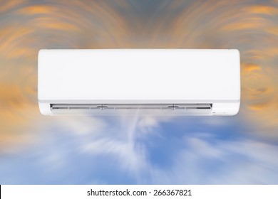 Air Conditioner And Wind Flow To Show Cool And Fresh. AC Indoor Unit Or Evaporator And Wall-mounted. That Is Part Of Mini Split System Or Ductless System Type. For Remove Heat And Humidity Control.