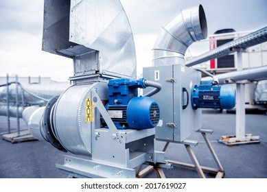 Air Conditioners On The Roof Of An Industrial Building. HVAC