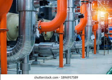 Air conditioning of buildings. Background of ventilation pipes. Laying of engineering networks. Industrial background