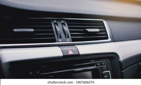 Air Conditioning Button Inside A Car. Climate Control AC Unit In The New Car. Modern Car Interior Details.