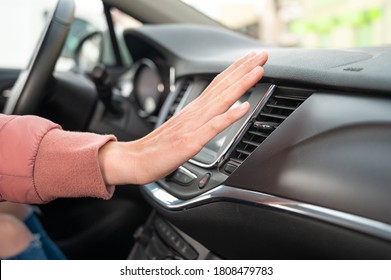 The air conditioning button inside a car. Car interior. Car air condition.