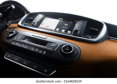 Air Conditioning Button Inside A Car. Climate Control AC Unit In The New Car. Modern Car Interior Details. Car Inside. 