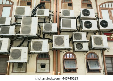 A lot of air conditioning compressor in the old town at singapore city
