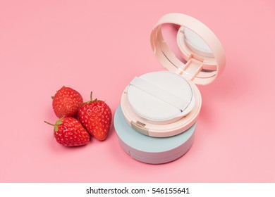 Air cushion cream on the pink background