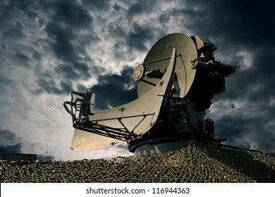 Air Defence Radar Over Dramatic Night Sky.