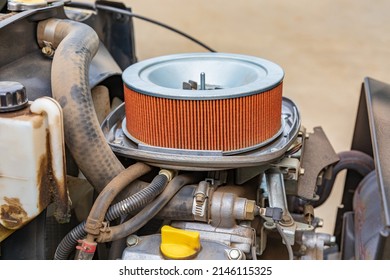 Air Filter On Lawn Mower Tractor. Small Engine Repair, Maintenance And Tune Up Concept