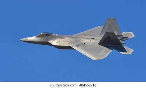 An Air Force F-22 Raptor flying a sortie. 