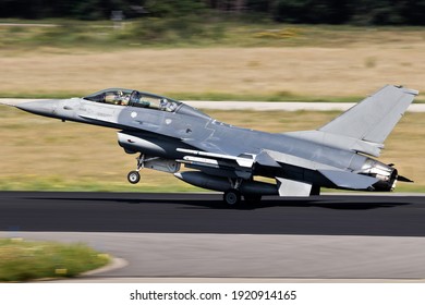 Air Force Fighter Jet Plane Taking Off From An Airbase With Full Speed.