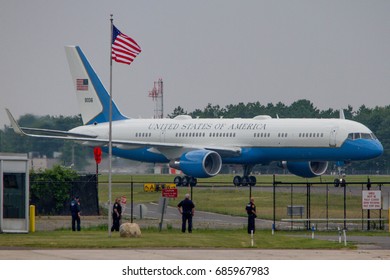 Air Force One arrives at Long Island MacArthur Airport in Ronkonkoma, NY, Friday, July 28, 2017.