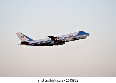 Air Force One - The Presidential Plane Moments After Takeoff At Sunset.  August 2,  2006 Above Cleveland Hopkins Airplort.