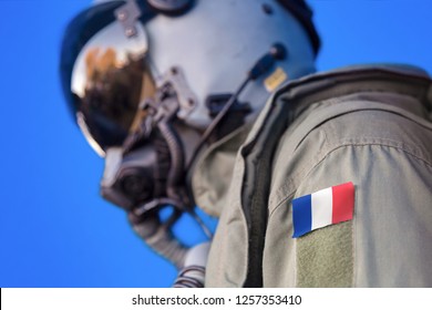 Air Force Pilot Flight Suit Uniform With  France Flag Patch. Military Jet Aircraft Pilot