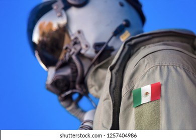 Air Force Pilot Flight Suit Uniform With Mexico Flag Patch. Military Jet Aircraft Pilot