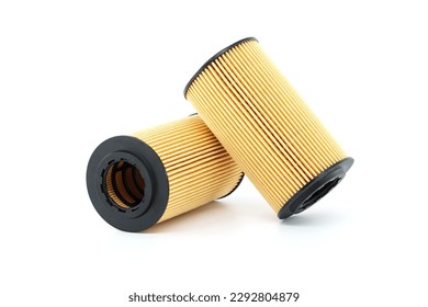 Air, fuel or oil filters isolated on a white background. Car servicing and vehicle filters replacing maintenance