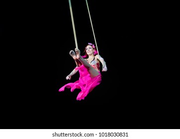 air gymnast in a circus - Shutterstock ID 1018030831