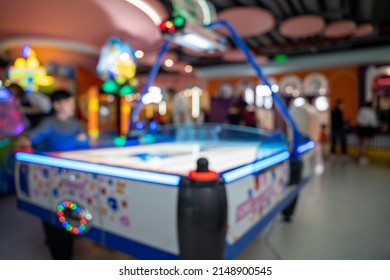 Air Hockey In The Kids Arcade Blurred