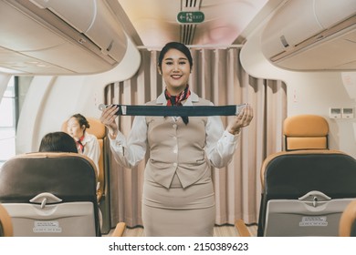 Air Hostess Demonstration In-Flight Safety Instrument Instructions To Cabin Crew On Preflight