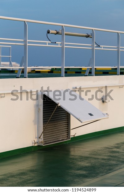 Air\
inlet or outlet on a car ferry on the upper\
deck