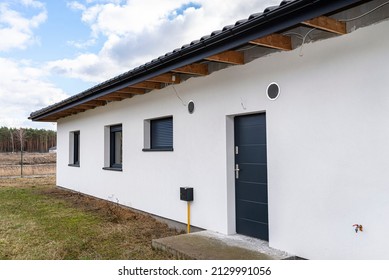 Air Intake And Exhaust In The Wall Of A Single Family House For Mechanical Ventilation With Heat Recovery, Secured With A Metal Grill With Mesh.