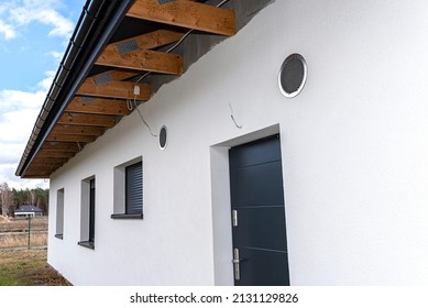 Air Intake And Exhaust In The Wall Of A Single Family House For Mechanical Ventilation With Heat Recovery, Secured With A Metal Grill With Mesh.