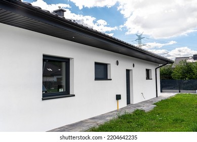 Air Intake And Exhaust In The Wall Of A Single Family House For Mechanical Ventilation With Heat Recovery, Secured With A Metal Grill With Mesh.