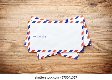 Air Mail Envelope On The Wood Table