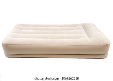 Air Mattress With Electric Pump For Rest And Sleep Isolated On White Background.