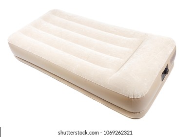 Air Mattress With Electric Pump For Rest And Sleep Isolated On White Background.