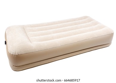 Air Mattress With Electric Pump For Rest And Sleep Isolated On White Background.