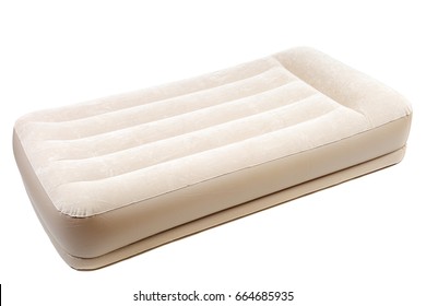 Air Mattress With Electric Pump For Rest And Sleep Isolated On White Background.