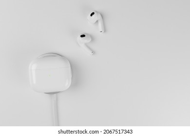 Air Pods 3. Air Pods 2021. with Wireless Charging Case. Magsafe. New Airpods on white background. Airpods 3 .EarPods. 