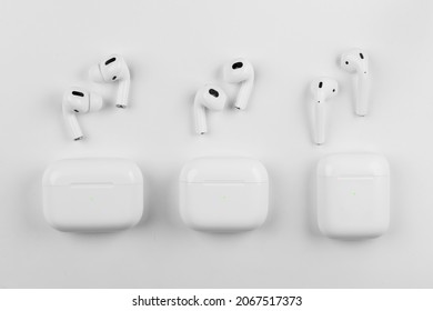 Air Pods 3. Air Pods 2021. with Wireless Charging Case. Magsafe. New Airpods on black background. Airpods 3. air pods pro. air pods 2 - Shutterstock ID 2067517373