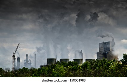 air polluting factory chimneys - Shutterstock ID 150001988