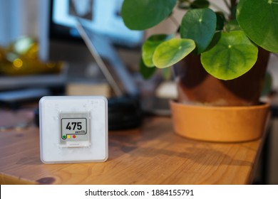 Air quality sensor. Healthy work environment. Work from home air quality monitor. Control proper ventilation in your environment. CO₂ levels airflow in the room. Carbon dioxide levels and airflow