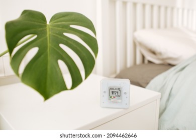 Air Quality Sensor CO₂ Sensor Monitor Indoor. Healthy Work Environment. Work From Home. Control Proper Ventilation In Your Levels Airflow In The Room. Carbon Dioxide Levels And Airflow. Smart Home