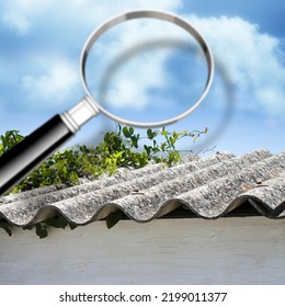 Air Testing And Monitoring Activity Around A Dangerous Asbestos Roof - Concept Image With Magnifying Glass