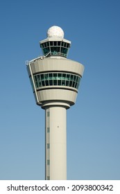 Air traffic control tower for flights managment at airport Schiphol in the Netherlands
