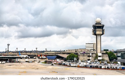 Air Traffic Control Tower Of Guarulhos Airport In Sao Paulo, Brazil