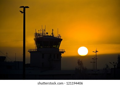 Air Traffic Control Tower On Sunset